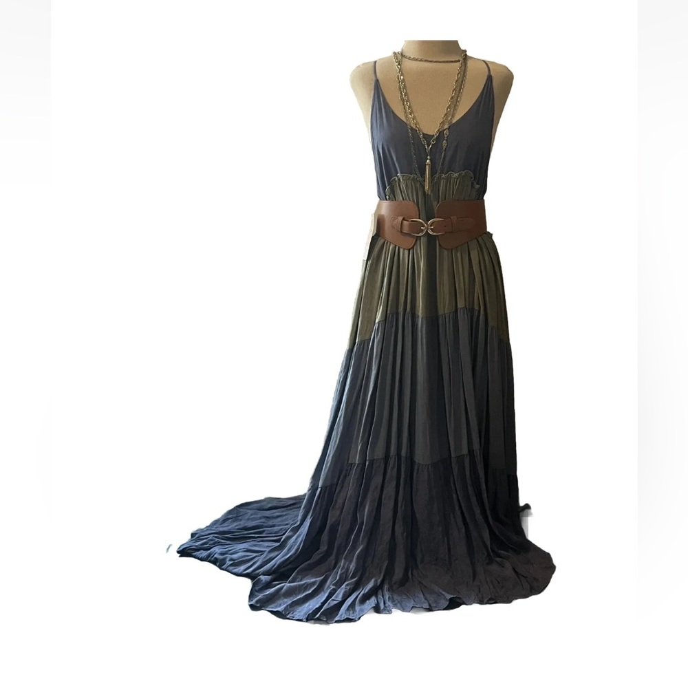 DRESSEDUP DENIM TANK DRESS, BOHO COLORBLOCK, NEW WITH TAGS, SIZE LARGE.